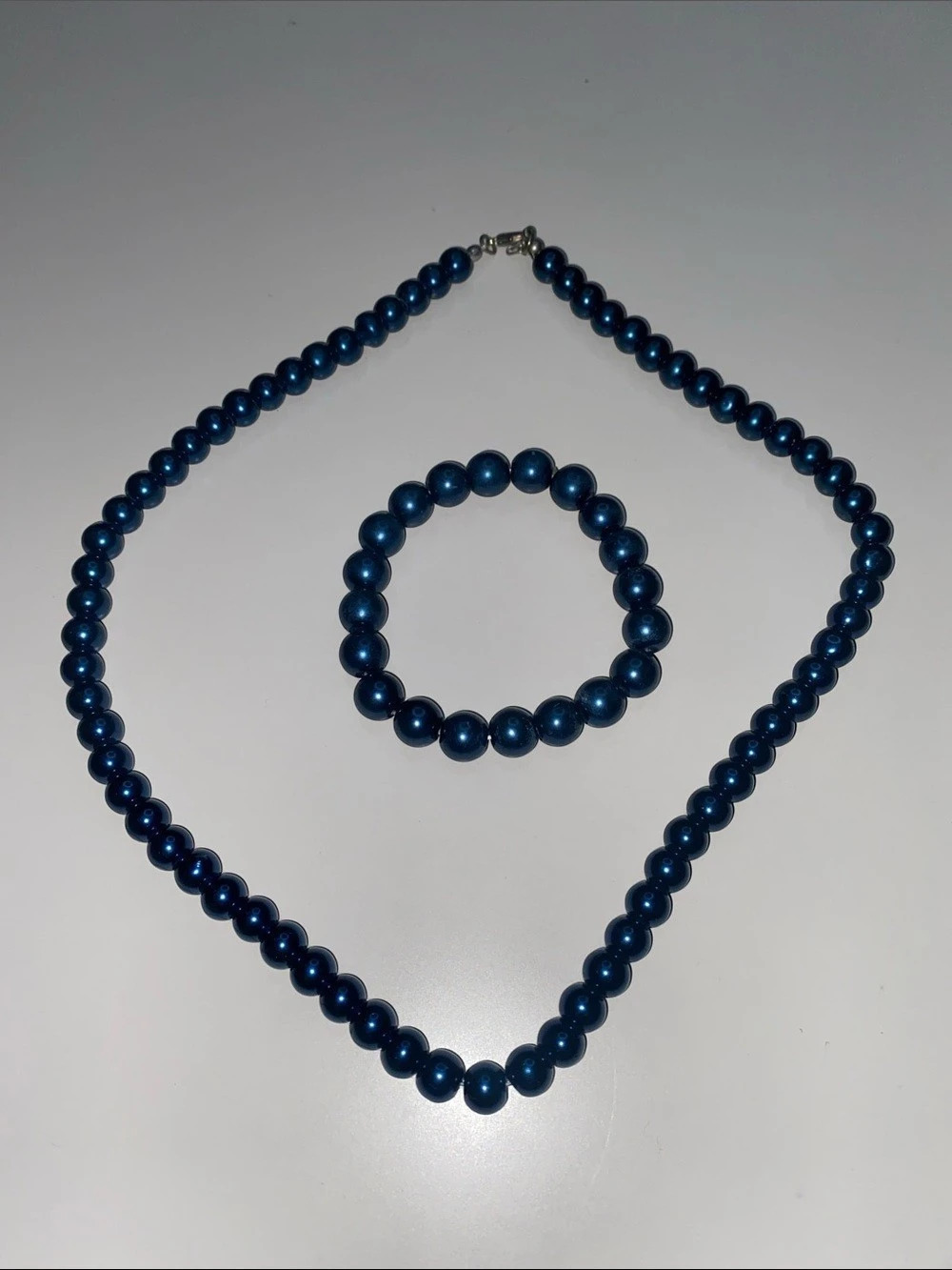 Vintage Blue Beaded Necklace & Bracelet